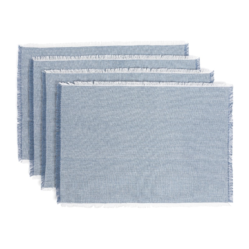 over&back 100% Cotton Frayed Chambray Placemats - Set of 4 - Blue