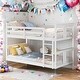 preview thumbnail 1 of 11, Low Bunk Design Twin Over Twin Bunk Bed with Ladder, White