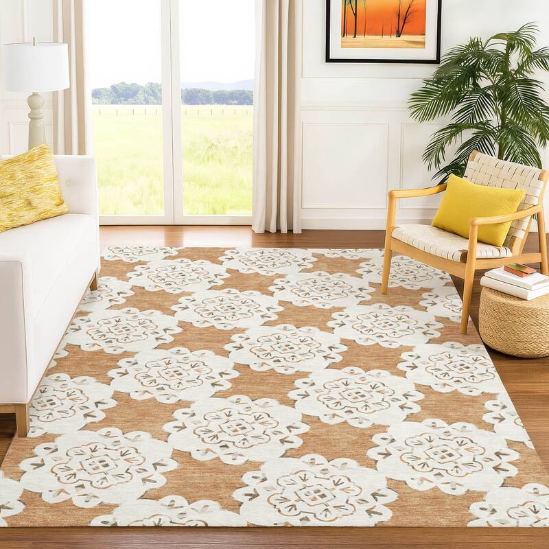Machine Washable Indoor/ Outdoor Global Motif Chantille Rug