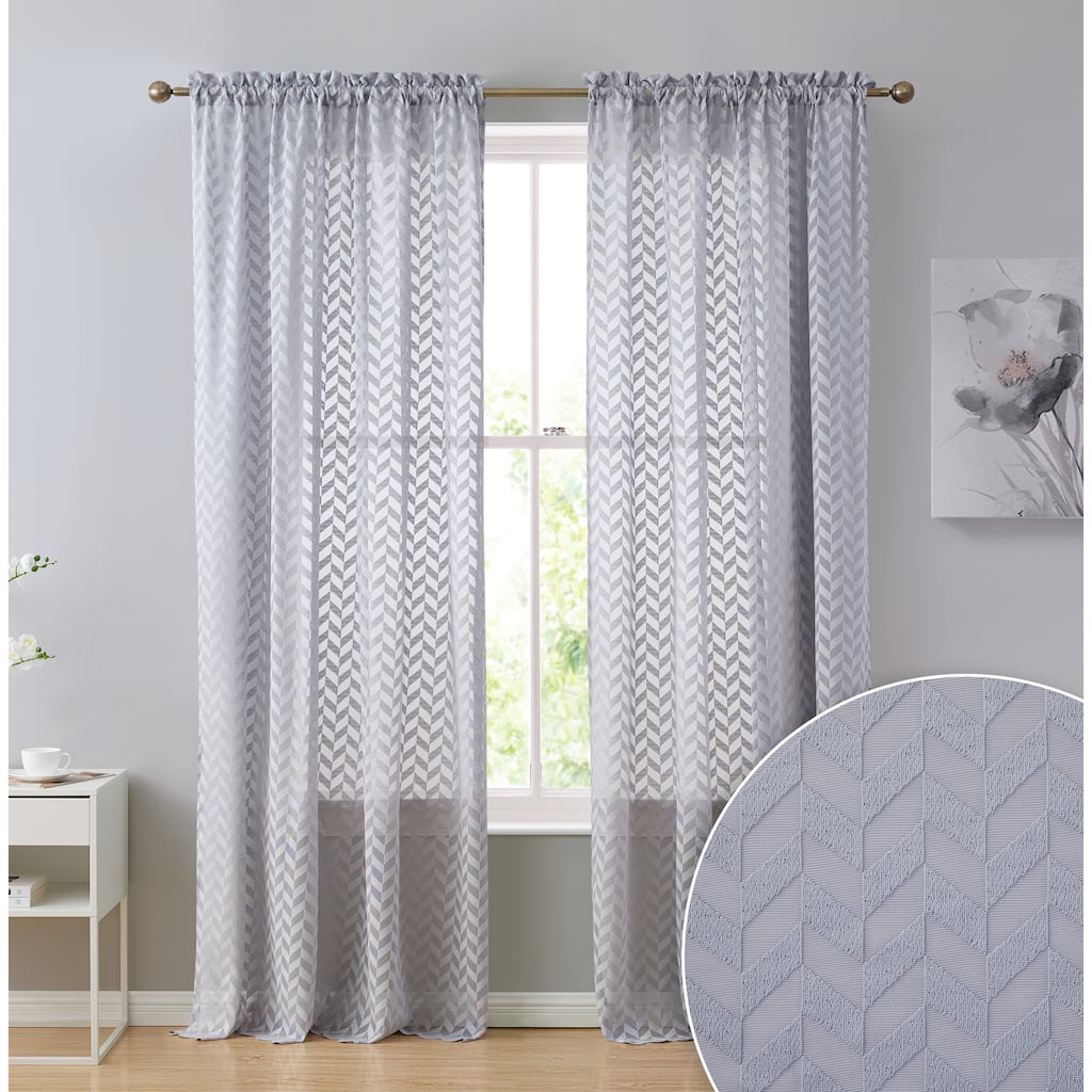 HLC.me Herringbone Lace Thick Semi Sheer Premium Grommet Top Window Curtain Panels Kids Room & Bedroom - Set of 2 Panels