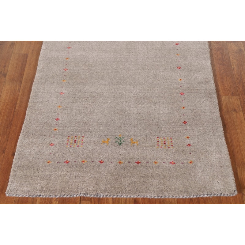 Tribal Gabbeh Beige Runner Rug Handmade Wool Carpet - 2'10"x 9'8"