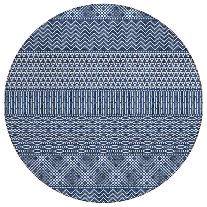 Machine Washable Indoor/ Outdoor Modern Stripes Chantille Rug