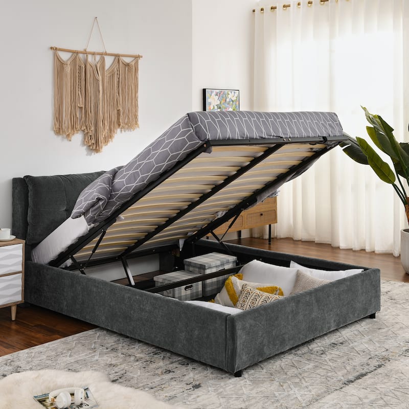Storage Upholstered Hydraulic Platform Bed with Integrated Headboard