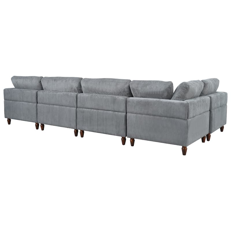 Corduroy Modular Sectional Sofa, L Shaped Corner Sectional Lounge Couches, wMovable Ottoman Sectional Sleeper Sofa Couch
