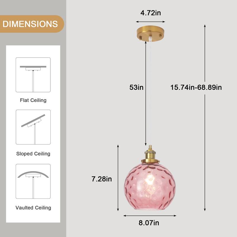 1-Light Glam Modern Metal Hanging Foyer Pendant Light with Glass Shade for Kitchen Island