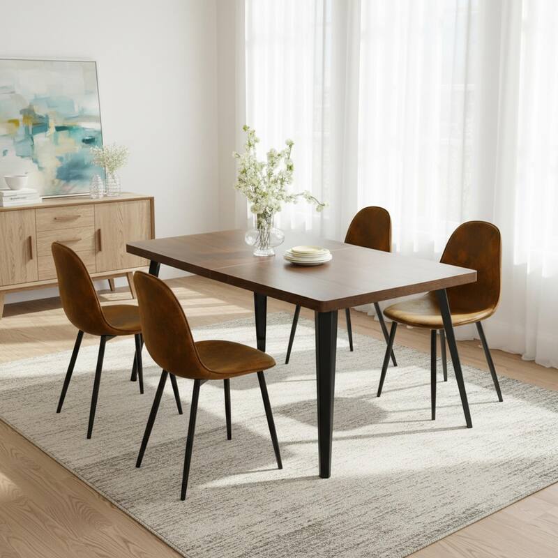 Homy Casa 5-Piece Dining Room Set with Modern Brown Table and 4 Upholstered Side Chairs