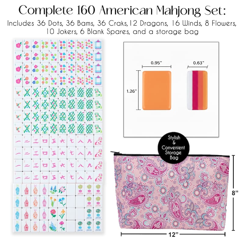 Sweet Jojo Designs American Mahjong Tile Set (160pc) 1.25in. Layered Acrylic with Paisley Travel Bag - Beautiful, Luxury Orange