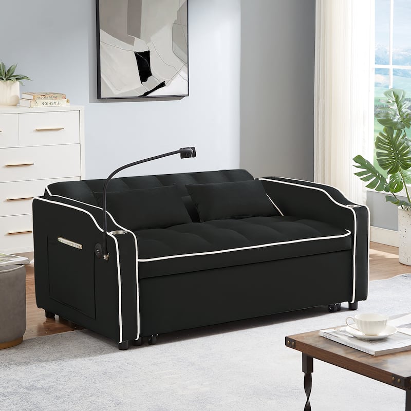 Versatile foldable Velvet sofa bed with Adjustable Back USB Port Phone Stand