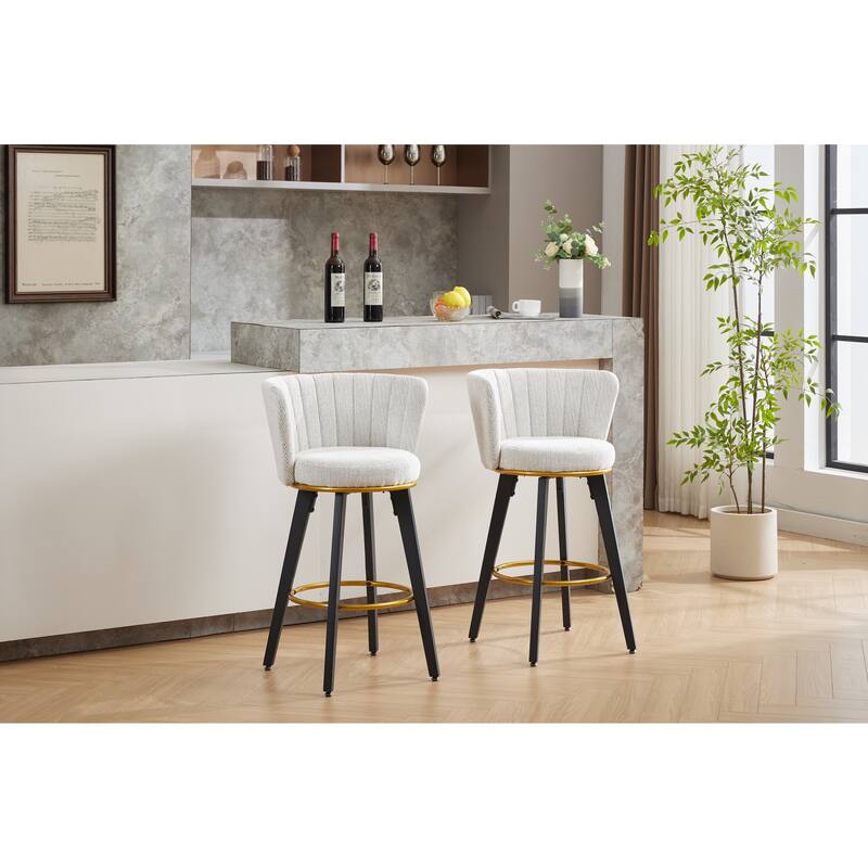 Counter Height Bar Stools Set of 2, 360°Swivel Upholstered Barstools with Backs and Metal Legs, 26" H Seat Height