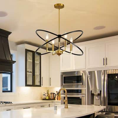 Industrial 4-Light Chandelier Light Fixture Black Gold Ceiling Light for Dining Room, Kitchen Island, Living Room