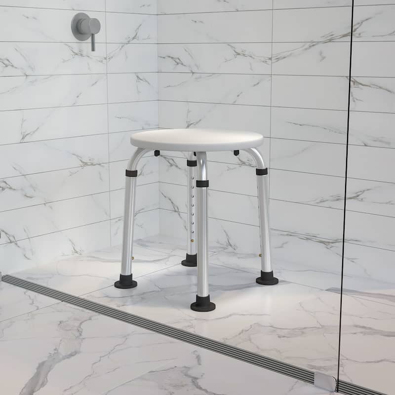 Tool-Free 300 Lb. Capacity, Adjustable White Bath & Shower Stool - 14.25"D x 14.25"W x 14" - 20.75"H - White