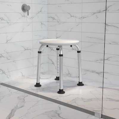 Tool-Free 300 Lb. Capacity, Adjustable White Bath & Shower Stool - 14.25"D x 14.25"W x 14" - 20.75"H