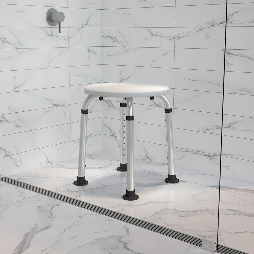 Tool-Free 300 Lb. Capacity, Adjustable White Bath & Shower Stool - 14.25"D x 14.25"W x 14" - 20.75"H