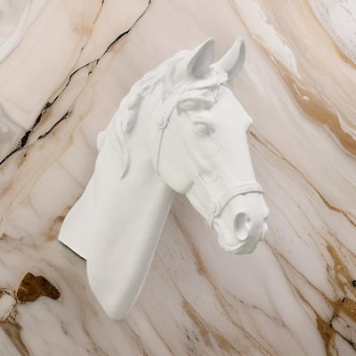 Lilie 14 Inch Horse Head Bust Statuette, Wall Mount Design, Resin, White