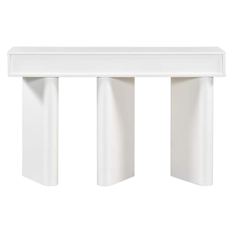 47.6-Inch Modern Painted Entryway Table – Features 2 Curved Drawers & Geometric Legs, Space-Saving Design.