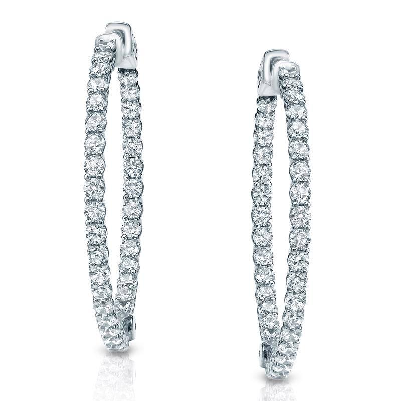 Auriya 14k Gold 4 3/4ctw Medium Diamond Hoop Earrings-36 mm (1.41-inch) (H-I or J-K, SI1-SI2 or I1-I2) - H-I, SI1-SI2 - White Gold