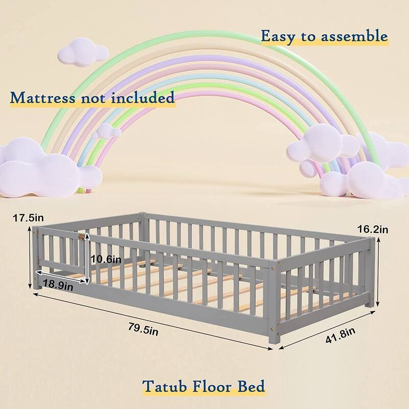 Twin/Full/Queen Size Floor Bed with Safety Guardrails, Toddler Floor Bed for Girls and Boys