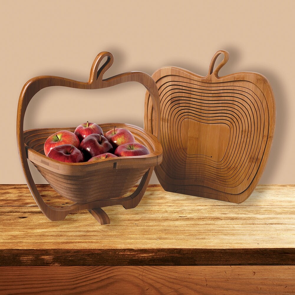 Shop Collapsible Apple Shaped Bamboo Basket Kitchen Fruit