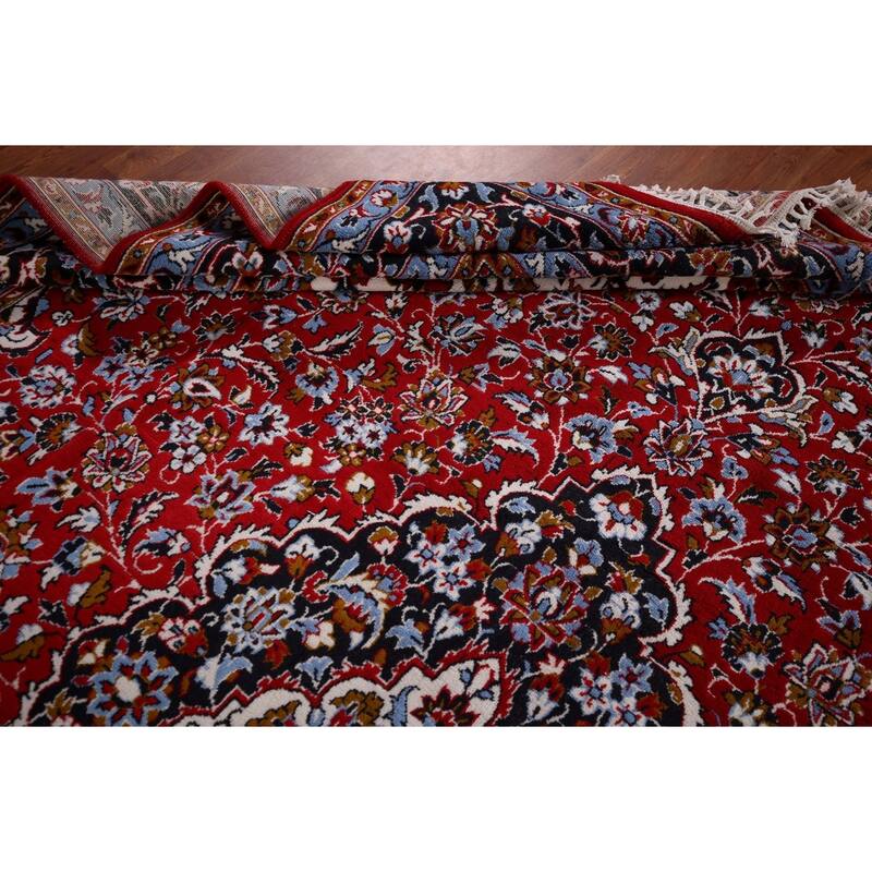 Floral Red Kashan Turkish Area Rug Machine-Made Bedroom Carpet - 9'10" x 13'0"