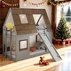 preview thumbnail 23 of 29, Twin Size Wood House Bunk Bed with Window Roof Shape Design and Ladder and Climbing Ramp