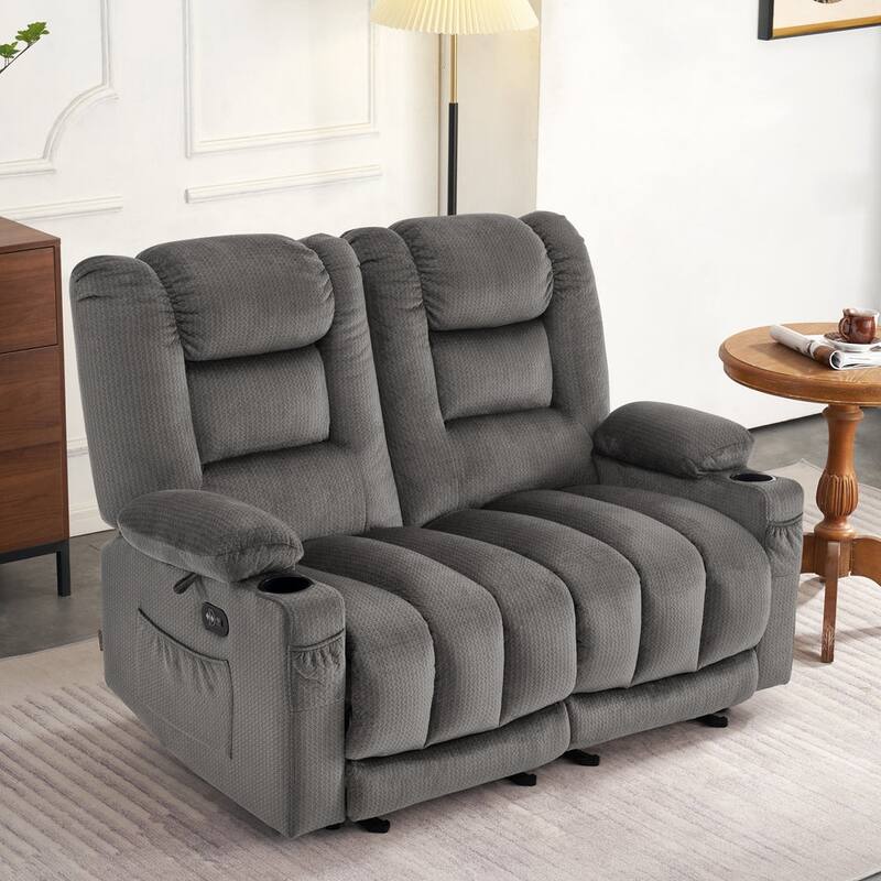 MCombo Power Reclining Loveseat Sofa with Heat and Massage, Fabric PR648 - 2-Seat Grey
