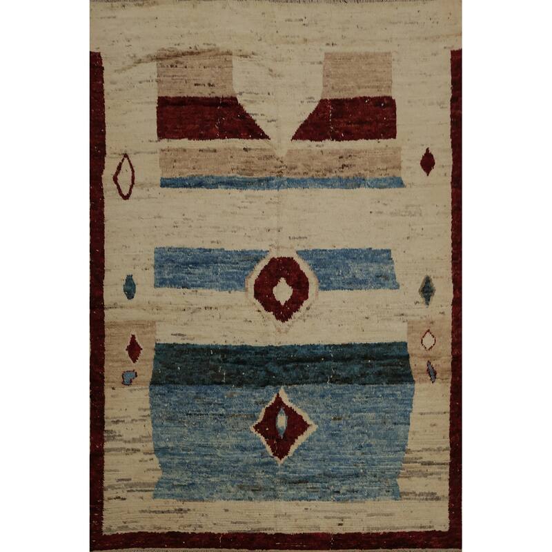 Hand Knotted Oriental 100% Wool Carpet Modern Geometric Beige & Ivories Moroccan Area Rug - 9' 10'' X 8' 3''