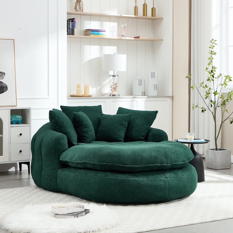 Oversized Chenille Single Sofa Chair / Oval Upholstered Bean Bag Sofa / Living Room Lazy Floor Sofa Chaise Lounges Cloud Couch