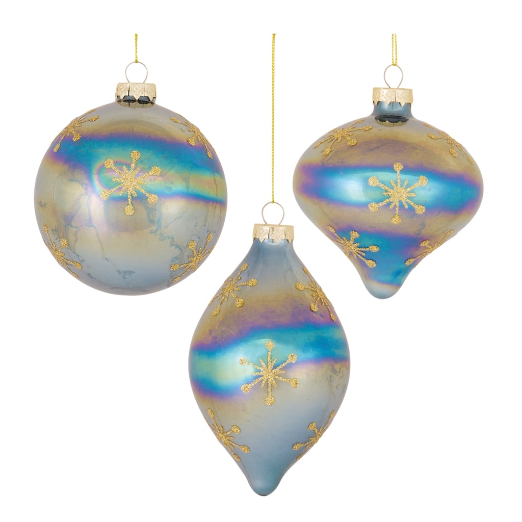 Pearl Snowflake Glass Christmas Ornaments 6" 150mm Gold Blue 12ct