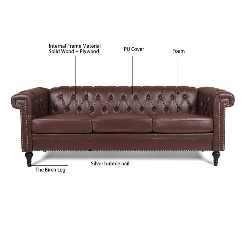 83.66" Traditional Square Arm removable cushion 3 seater Sofa