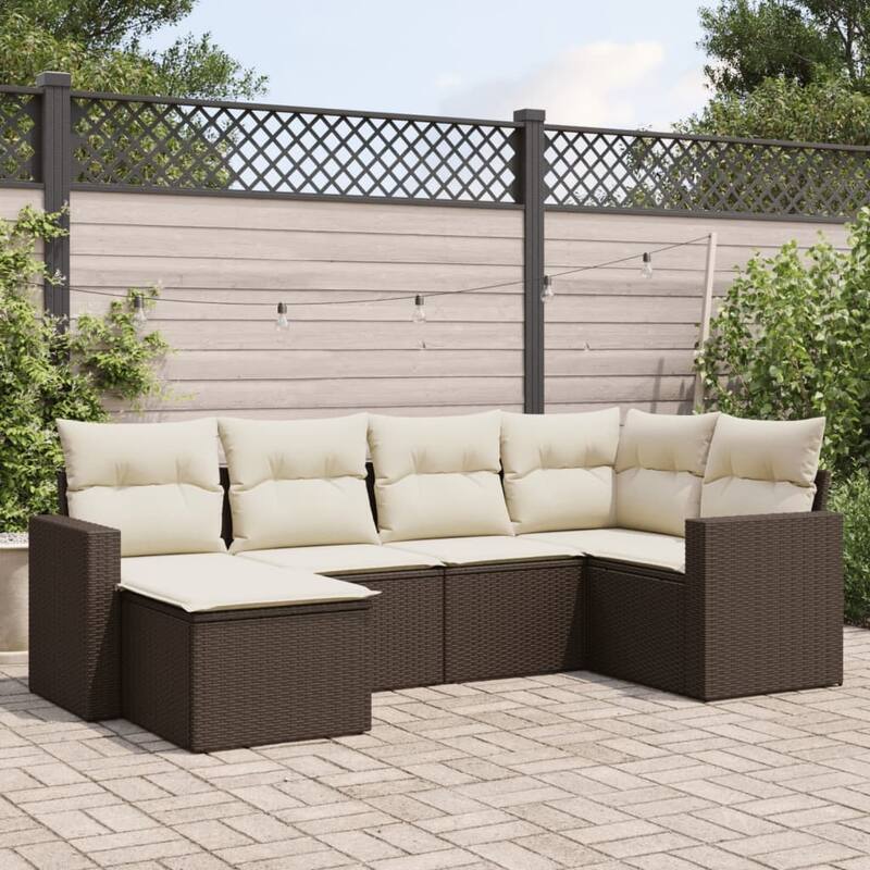 vidaXL Garden Sofa Set Brown PE Rattan 6-piece set Adjustable Feet - 21.7 x 21.7 x 14.6