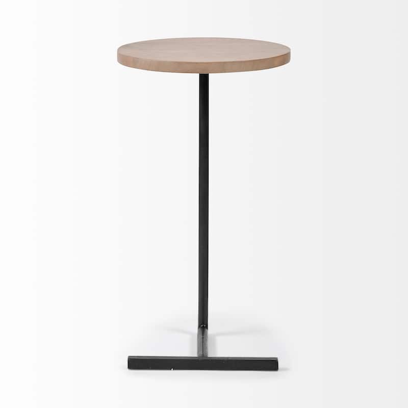Ballatine I Light Brown Solid Wood Round Top W/ Black Metal Base Accent Table - 15.0L x 15.0W x 27.0H