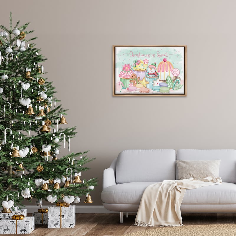 Stupell Christmas Is Sweet Festive Desserts Framed Floater Canvas Wall Art Design By Mollie B.
