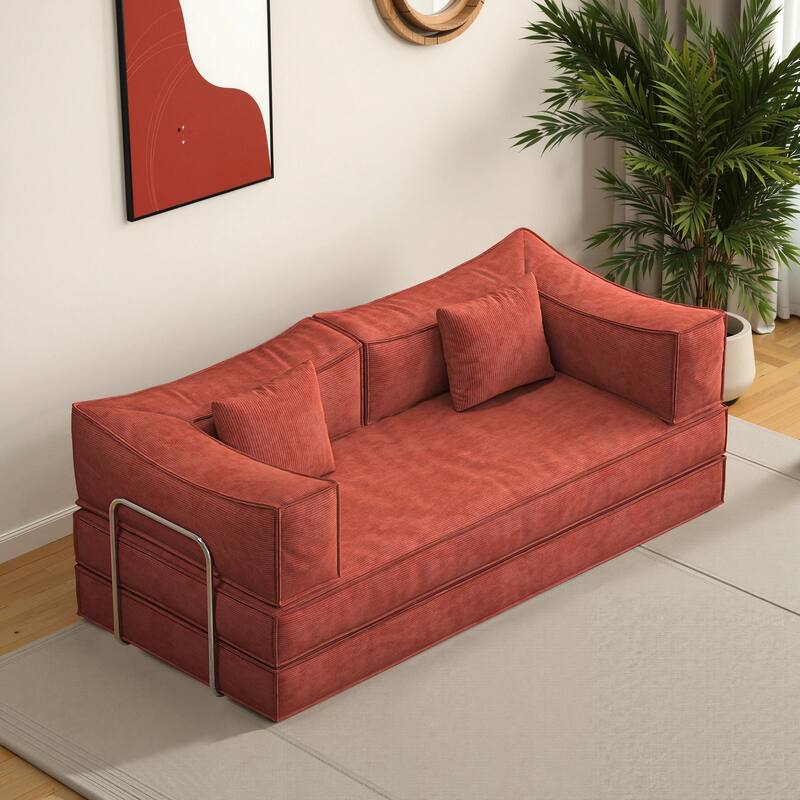 Modular Sofa,Convertible Pudding Block Sofa, Floor-Standing Sofa Bed with Armrests And Comfortable Sofa Bed - Orange