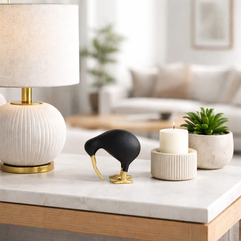 Decorative Metal Kiwi Bird Figurine Sculpture - Black & Gold