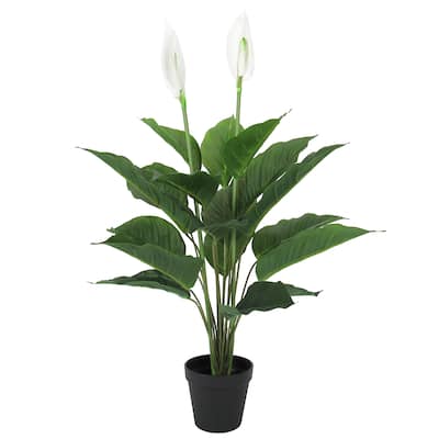 30in Real Touch White Artificial Spathiphyllum Peace Lily Plant in Black Pot - 30" H x 22" D