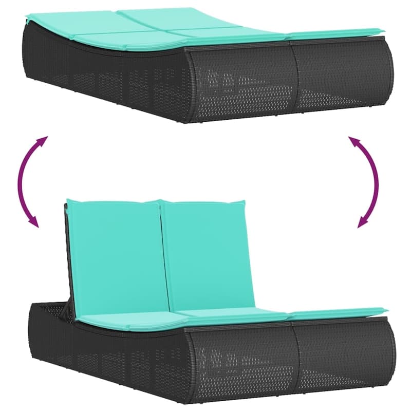 vidaXL Double Sun Lounger with Cushions Poly Rattan - 43.3" x 78.7" x 29.5"