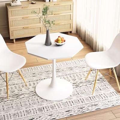31.50" Modern Octagonal Coffee Table With Printed White Marble Table Top Metal Base For Dining Room Kitchen Living Room