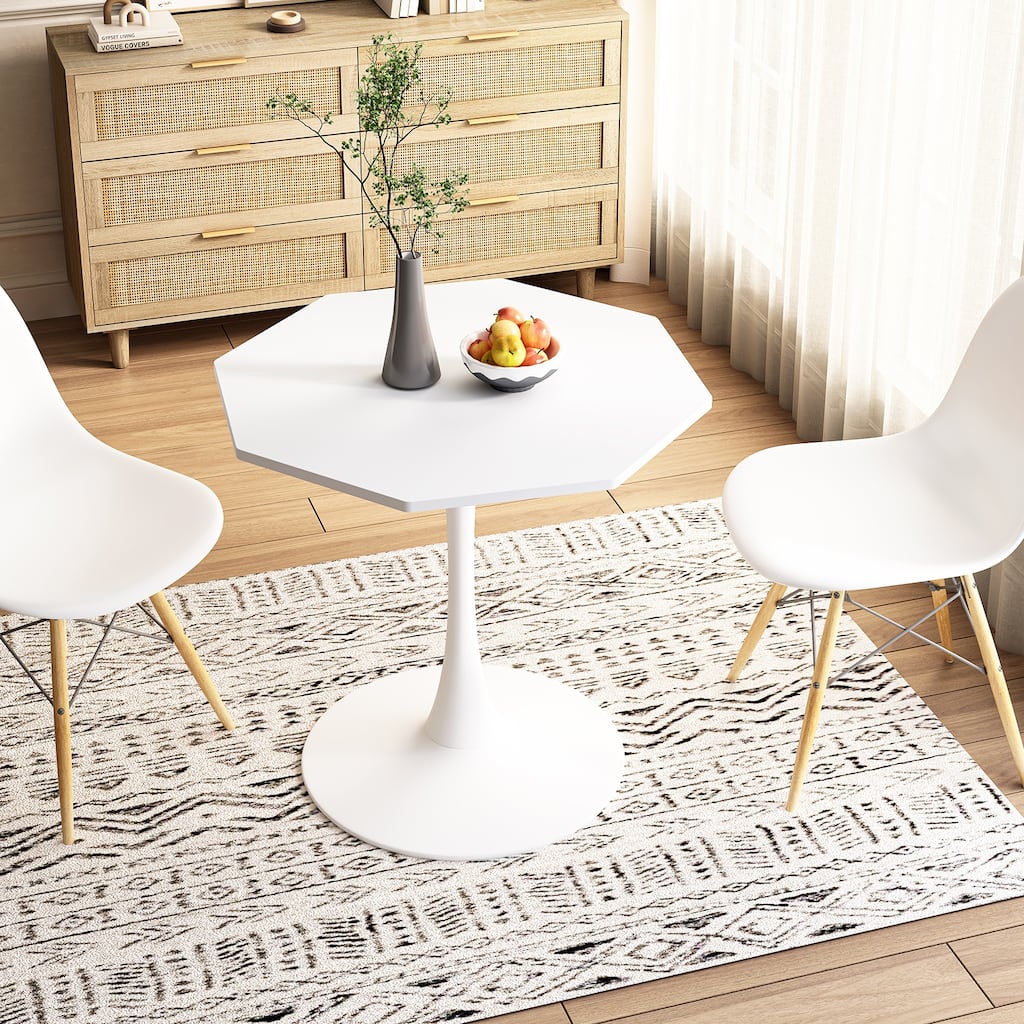 31.50" Modern Octagonal Coffee Table With Printed White Marble Table Top Metal Base For Dining Room Kitchen Living Room
