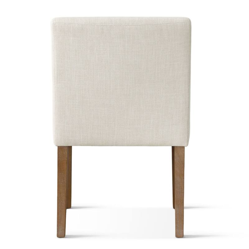 Linen Upholstered Armchairs with Wide Seat, High Back and Solid Wood Legs, Set of 6