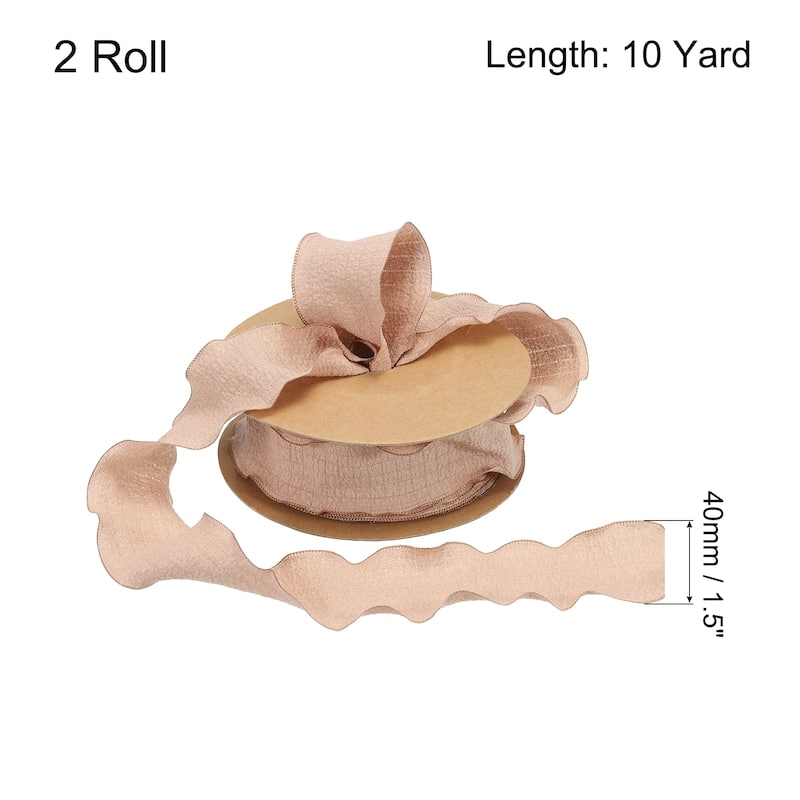 2pcs 1.5 Inch 10 Yard Satin Double Ruffle Edge Ribbon Solid Color