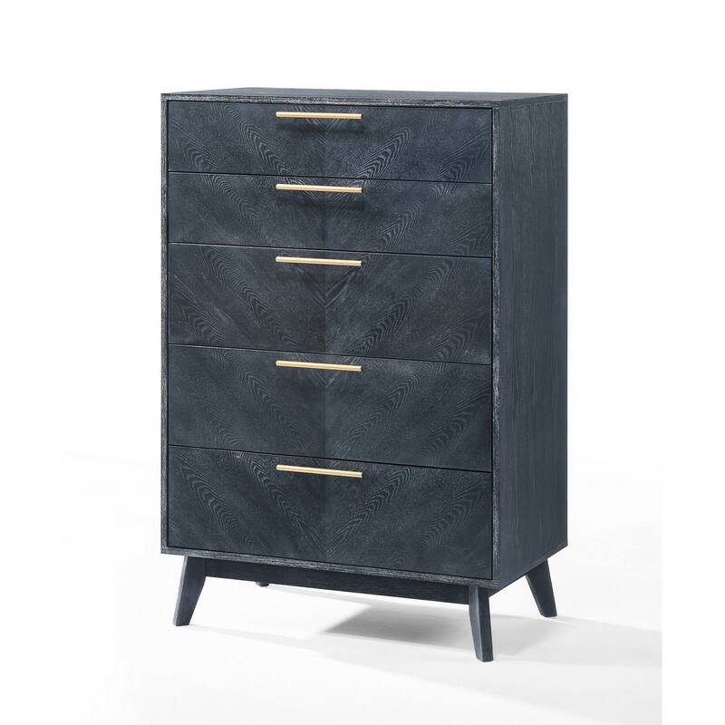 Cid Coy 47 Inch Tall Dresser Chest, 5 Drawer, Gold Metal, Ash Gray Wood