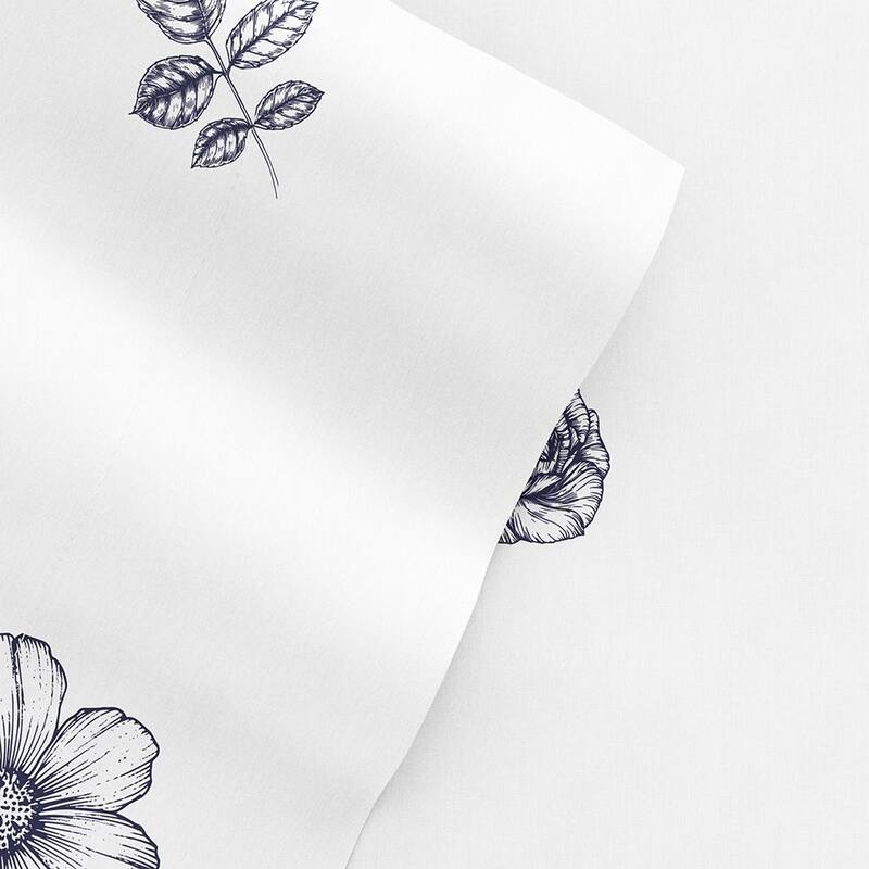 Becky Cameron Indigo Flowers Pattern 4 Piece Deep Pocket Bed Sheet Set