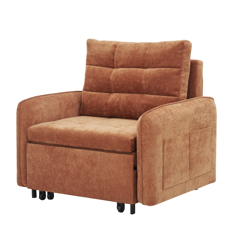 3-in-1 Chenille Accent Chair Convertible Sleeper Sofa Bed, 80" Extra Long Pull-out Chair Bed with USB and Type-C Ports