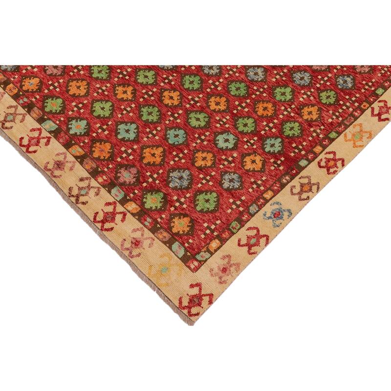 Modern Balochi Whitehead Red/Beige Hand Knotted Wool Rug - 6'9'' x 9'8''
