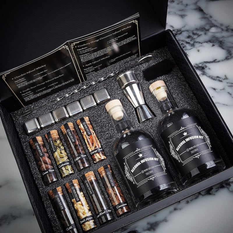 Speakeasy DIY Cocktail Infusion Kit, 15pc Mixology Set for Vodka, Gin, & Whiskey Lovers - Black - 8 or More Pieces