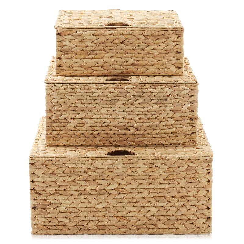 Water Hyacinth Rectangular Storage Baskets with Lids Nesting Basket
