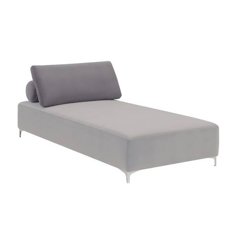 Velvet Accent Chaise with Metal Legs in Grey and Chrome