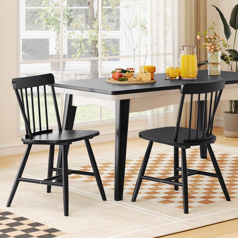 Set of 2 Solid Rubber Wood Dining Chairs with Ergonomic Back Wide Seat Compact for Small Spaces - 19.5" L x 19" W x 32" H