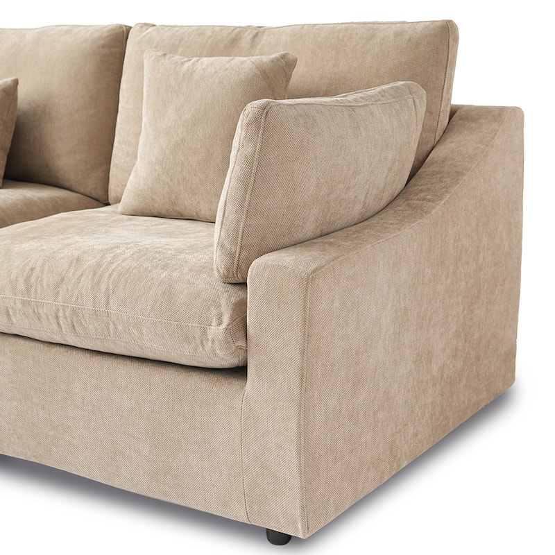 119'' L-shape Linen Fabric Upholstered Sectional Sofas with Ottoman