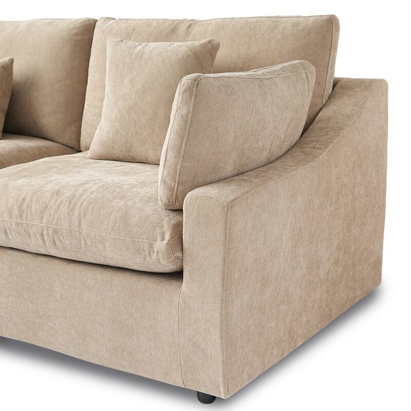 Minimalist Linen Sectional Sofa Down Filled Cloud Couch, U-Shape Deep Seat Couch with Cushions